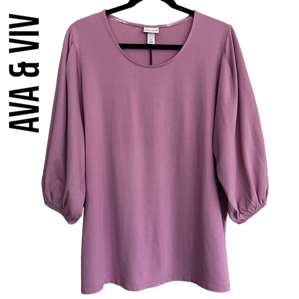Ava & Viv 3/4 Puff Sleeve Top ~ Dark Pink/Dusty Rose ~ Size 1X ~ 16/18W